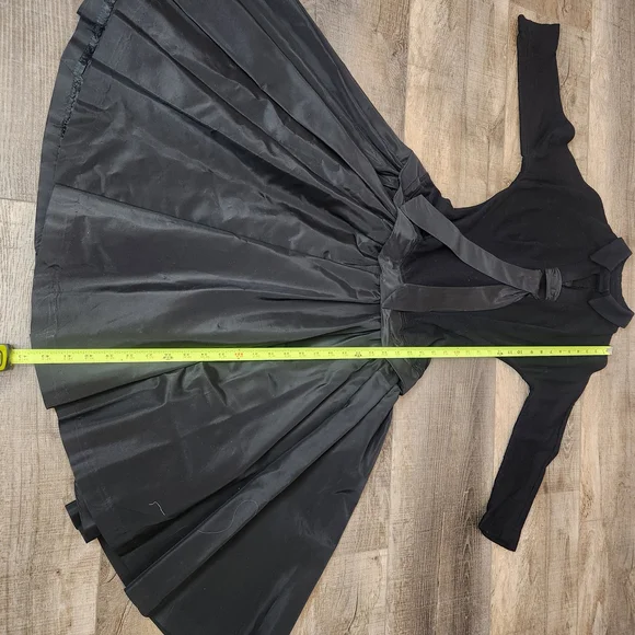 Vintage OOAK 1950s Black Dress with Flared Swing Skirt Handmade - Picture 7 of 8